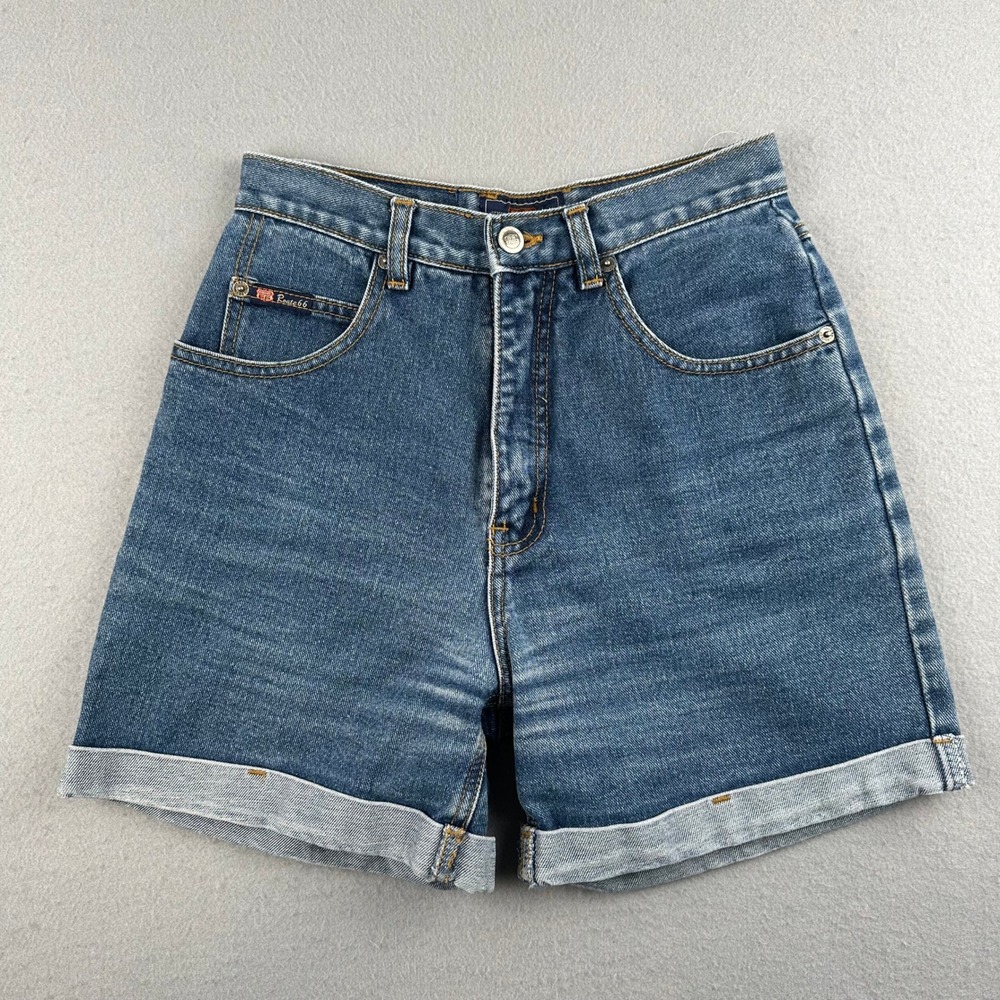 Route 66 Denim Shorts Women 3/4 Blue High Waisted Cuffed 100% Cotton 1650